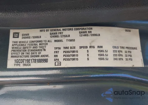 2007 Chevrolet Colorado Lt из США, поврежденный, VIN 1GCDT19E178100990